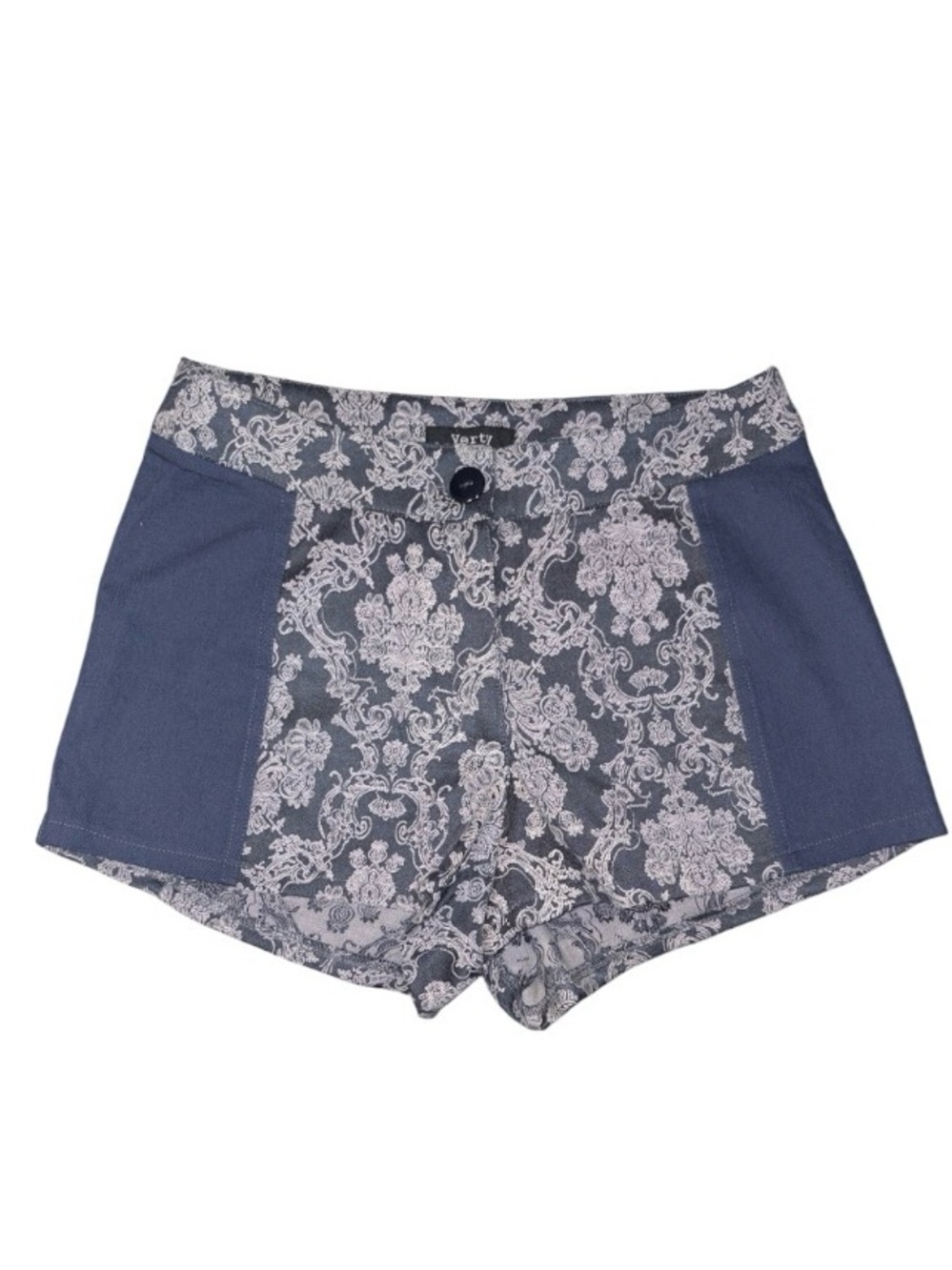 Verty Navy Blue Floral Panel High-Waist Color Block Women's Shorts NEW!